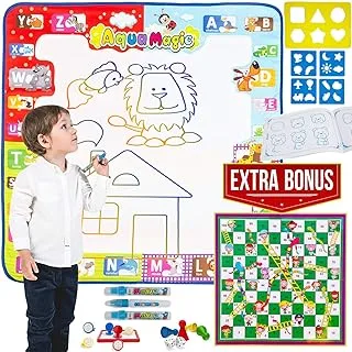 TOOLILA Aqua Magic Mat Drawing Toddler Doodle Board + Gift - Snakes & Ladders Game Water Toy Kids Large Size Painting Writing Colour Educational Toys Age 3 4 5 6 7 8 9 Year...