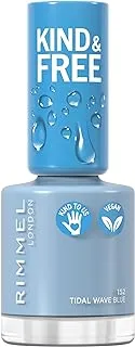 Rimmel Kind & Free Clean Nail Polish - Breathable Top Coat - Plant-Based Formula - Kind To Animals & Vegan - 8 ML - 25Oz, Shade 152 Tidal Wave Blue