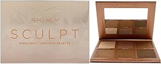 Sigma Beauty Sculpt Highlight and Contour palette, 6 pigmented shimmery & matte shades, vegan makeup, blendable & buildable for flawless finish.