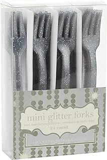 Creative Converting Glitz Silver Glitter Cutlery Appetizer Forks, Silver