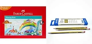 Faber-Castell Drawing Book A4 120Gsm 36 Sheets & Maxi Classic Hexagonal Graphite Pencil Hb With Rubber Tip, Box Of 12, Black