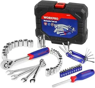 Workpro 52-Piece Mechanics Tool Kit, Drive Socket Wrench Set, 3/8-Inch Quick-Release Ratchets, With Blow Molded Case, W009087A