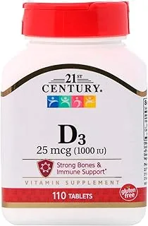 21st Century, D3, Strong Bones & Immune Supplement, 25 Mcg (1000 Iu), 110 Tablets