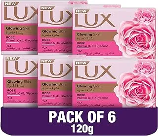 Lux Bar Soap for Glowing Skin, Rose, with Vitamin C, E, and Glycerine, 120g, Pack of 6