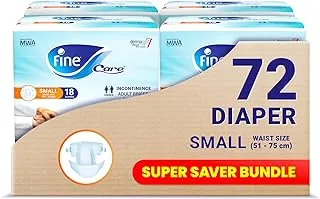 Fine Care Incontinence Unisex Adult Diaper Brief, Small, waist size 51 - 75 cm (21 – 30 Inch), 72 diapers with Maximum Absorbency and Leak Protection 18 x 4