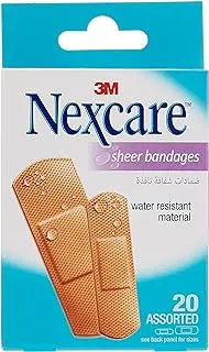 3M Nexcare 658-20 Sheer Water Resistant Bandages, Assorted, 20/Box