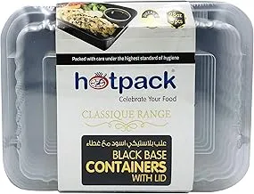 Soft N Cool, Hotpack - 5 Pieces Black Base Rectangular Microwavable Container With Lids 28 Ounce, Plastic, Hsmbb8366