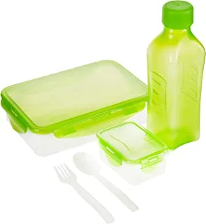 Pratap Plastic Hyper Locker Lunch Container Sets Hl 950 ml L + 5550 ml Sqr Bottle (Green)