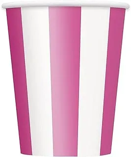 12Oz Hot Pink Striped Paper Cups, 6Ct