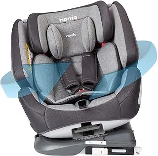 Nania One360 Degree Rotation Convertible Car Seat Baby Travel Gear, Baby Carrier, w/Isofix, Group 0+/1/2/3, 0 To 12 Yrs, Baby Safety Products, Rear & Forward Facing, Designed in France - Grey