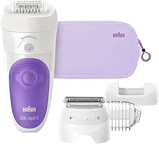 Braun Ses 5549 Gs Silk-Epil 5 Wet & Dry Cordless Epilator With 4 Extras, Including A Shaver Head And Trimmer Cap, White/Purple