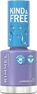 Rimmel Kind & Free Clean Nail Polish - Breathable Top Coat - Plant-Based Formula - Kind To Animals & Vegan - 8 Ml - 25Oz, Shade 153 Lavender Light