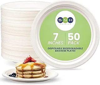 ECO Friendly Bagasse Biodegradable Plate 7 inch Disposable, Made From 100% Sugarcane Plates, Natural Alternative to Paper Plate, Everyday Tableware, Heavy Duty Microwaveable - 50 Pieces. (50, 7 Inch)