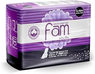 Fam Natural Cotton Feel,Extra Thin,Wings Night Sanitary Pads,7 Pads