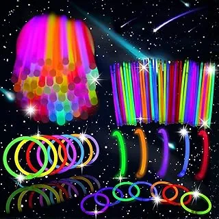 SKY-TOUCH Glow in the Dark Glow Sticks Party Supplies 100 Pieces per Set, Multi-Colored for Fun and Cool Games - Bracelet and Necklaces for Glowing Party Decorations