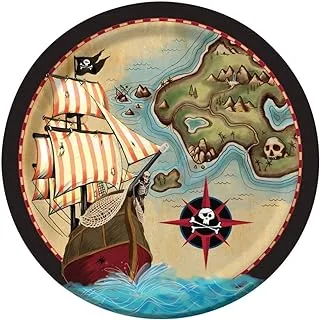 Creative Converting Pirate's Map Round Dinner Plates 8-Piece, 9-Inch Diameter