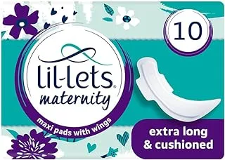 Lil-Lets Maternity Maxi Sanitory Pads With Wings - Perfect for 0-3 Weeks Post Birth - Wide Shaped Back - Super Soft - Extra Long and Cushioned - Skin Friendly - Leak Protection - 10 units