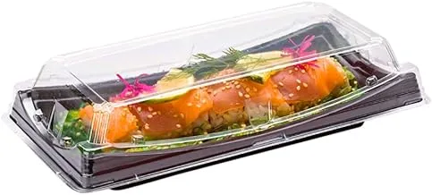 Long Black Plastic Take Out Sushi Container - With Clear Lid - 9 3/4