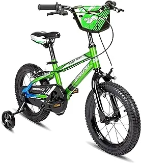 SPARTAN Street Racer Kids Bicycle for Ages 3-8; Kids and Toddler Bike with Training Wheels; 14-18 Inch Boys in Green; Sturdy Soft Cushion Saddle, Quick Release Seat Lever Green 14 SP-3162