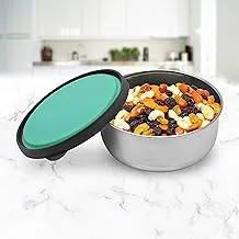 Raj Steel Storage Bowl With Green Plastic Lid -14 Cm, PD0002, Nuts Bowl , Food Container , Serving Bowl, Lunch Box