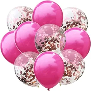 PARTY TIME - 10 Pieces Balloons Decorations Set Include Metallic Fuchsia Latex Balloons and Rose Gold Foil Confetti Filled Balloons for Birthday Wedding Baby Shower Party Supplies (12 Inches)