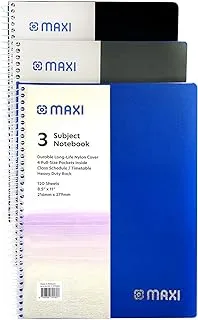 Maxi SPIRAL POLYPROPYLENE 3 SUBJECT NOTEBOOK 12.5 cm X 8.5 120 SHEETS, Assorted, PPSUB3