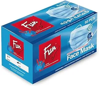 Fun 3 Ply Disposable Face Mask, 50 Pieces, Blue