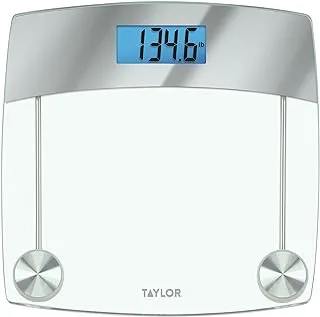 Taylor Precision Products Digital Scales For Body Weight, Extra Highly Accurate 440 Lb Capacity, Unique Blue Lcd, Stainless Steel Accents Glass Platform, 12.4 X 12.4 Inches, Clear