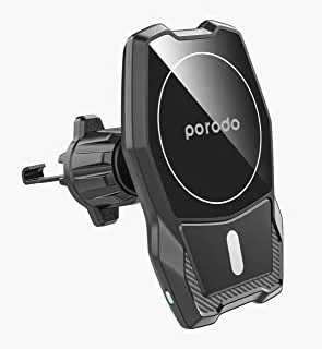 Porodo Car Mount With Air-Vent And Extension Stand Compatible for Magsafe devices, 15W Fast Wireless Charge, Dual Mount Combo, Re-Washable Suction Base