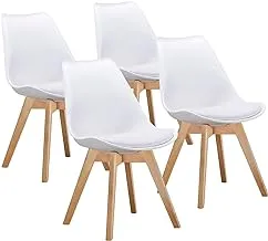 Mahmayi Retro Dining Side Mid Century Modern Chairs Durable Pu Cushion With Solid Wooden Legs, Set Of 4, White