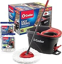 O-Cedar EasyWring Microfiber Spin Mop & Bucket Floor Cleaning System + 2 عبوات إضافية ، أحمر / رمادي