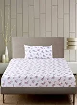 Home Town Floral Printed 250 Tc Single White Fitted Sheet، 50X80 + 15 سم