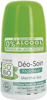 Sobio Organic Deodorant Roll On For Unisex, Fresh Organic Mint, 50 ml