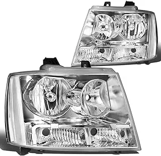 DNA MOTORING HL-OH-CSA07-CH-CL1 Pair Headlights Compatible with 07-14 Chevy Tahoe Suburban 1500/07-13 Avalanche Suburban 2500, Chrome/Clear