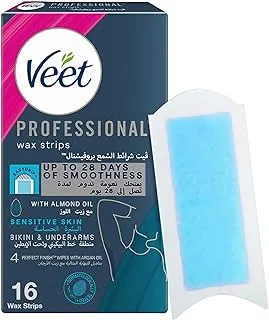 Veet Professional Hair Removal Easy-Gel Bikini & Underarms Wax Strips With Almond Oil, Sensitive Skin, Perfect Finish Wipes With Argan Oil, Up To 28 Days Of Smoothness, 16 Wax Strips(Pack May Vary)