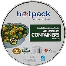 Hotpack Disposable Food Storage, Take away, Aluminium Food Container Silver with Lid Rectangular, 890ml, 10 Packs