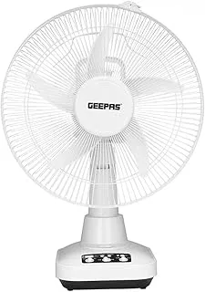 Geepas GF21118 12'' Rechargeable Fan - 2 Speed Settings with 6 Hours Continuous Working & 24 Hours LED Light | 5000 Mah Battery | Ideal for Office, Home & Outdoor Use