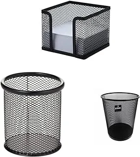 Maxi Mesh Memo Note Pad Holder Black, Sticky Note Holderr & Mesh Pen And Pencil Holder Metal Mesh Office Desk Pen Organizer Black, Pcbl & Maxi Mesh Waste Bin 9 Litre Black