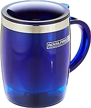 Royalford 14OZ Double Wall Travel Mug (Blue) - Portable with Comfortable High Grip Handle, & High-Grade Stainless Steel Inner | Hot & Cool, Leak-Resistant Lid | Preserves Flavour & Freshness,RF6154BL