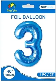 PARTY TIME - Blue Number 3 Foil Balloon - Large Mylar Balloon Party Decorations | Number 3 Blue For Hanging Balloons Wedding Anniversary Birthday Party Decorations (40 Inches)