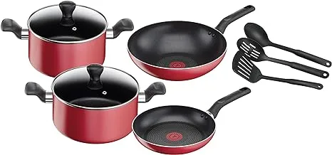 Tefal Super Cook Non Stick With Thermo-Spot 9 Pcs Cooking Set, Red, Aluminium, B243S986