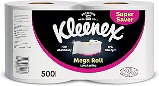 Kleenex Kitchen Paper Towel, Mega Roll Tissue, 2 Rolls x 250 Meters, High Absorbency for Multi Purpose