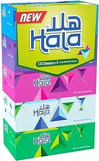 Hala Facial Tissue, Assorted, Pack of 5 boxes (130 sheets x 2 Ply)