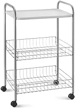 Metaltex Boston Rolling Storage Cart Vegetable Rack With Tray, Steel, Silver, 39 X 30 63 cm