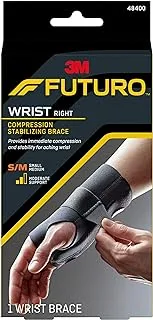 Futuro Compression Stabilizing Wrist Brace Right Hand S/M size, 1 unit/pack | Dark Grey color | 48400ENR | Provides immediate compression and stability for aching wrist | Wrist support