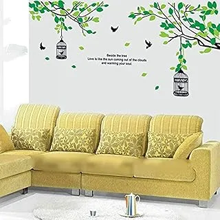 StickieArt Green Leaves Bird Cage Wall Stickers, Home Decoration DIY Removable Wall Decals for Living Room Bedroom, Large, 60 x 90 cm, STA-180