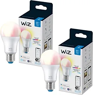 WiZ Smart Bulb Tunable Color A60 LED Wi-Fi (متوافق مع Google Assistant و Alexa و Siri) - حزمة لمبات ملونة ، ضمان لمدة عامين