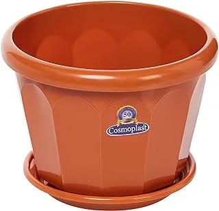 Cosmoplast Plastic Hexagonal Flowerpot 25 With Tray Terracotta, Hex 25, Iffp25004Tc