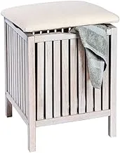 WENKO Norway Bathroom Stool, Walnut Wood, Decorative Laundry and Clothes Storage, Comfortable Padded Seat, 39x52x39cm, White Washed