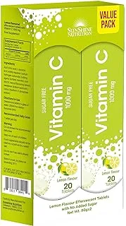 SUNSHINE NUTRITION Vitamin C 1000Mg Effervescent Lemon, 2 X 20'S Pack